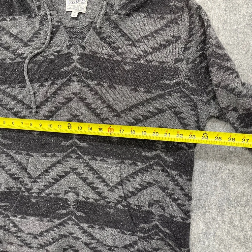 Lucky Brand Sweater Mens XL Gray Black Southwestern Geometric Knit Aztec Print